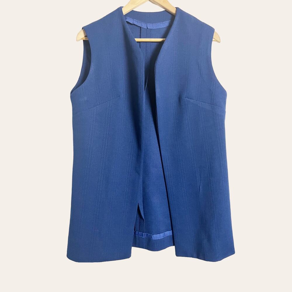 70’s Vintage Textured Navy Blue Sleeveless Open Front Vest Size XL